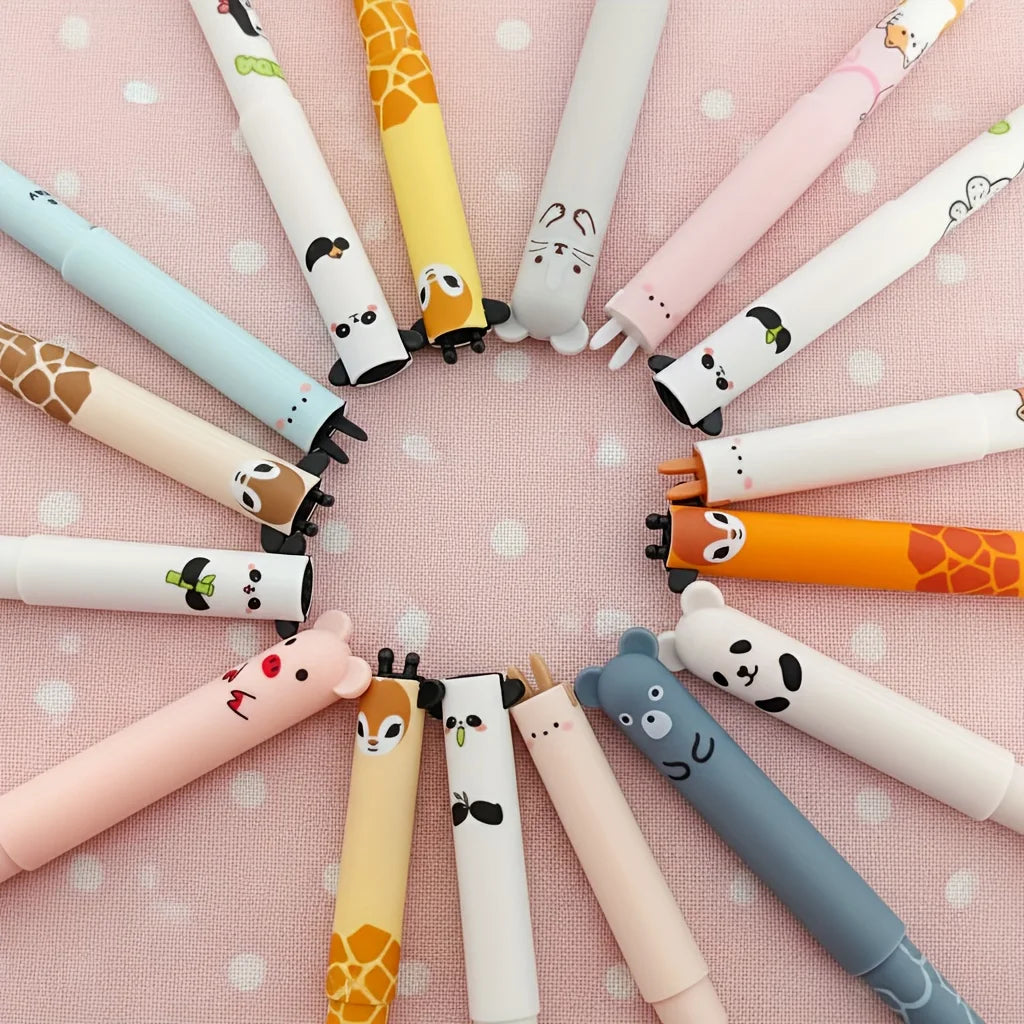 10-Pack of Erasable Pens with Random Designs, Blue Ink, Cute Bear Erasable Pens, Animal Erasable Gel Pens, Cartoon Student-Specific Thermosensitive Erasable Pens, Stationery with Smooth Writing